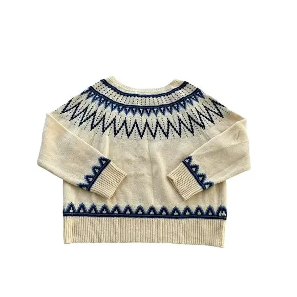 Ralph Lauren Nordic Sweater Pullover Knit Wool Blend Jumper Off White Blue - Picture 2 of 8